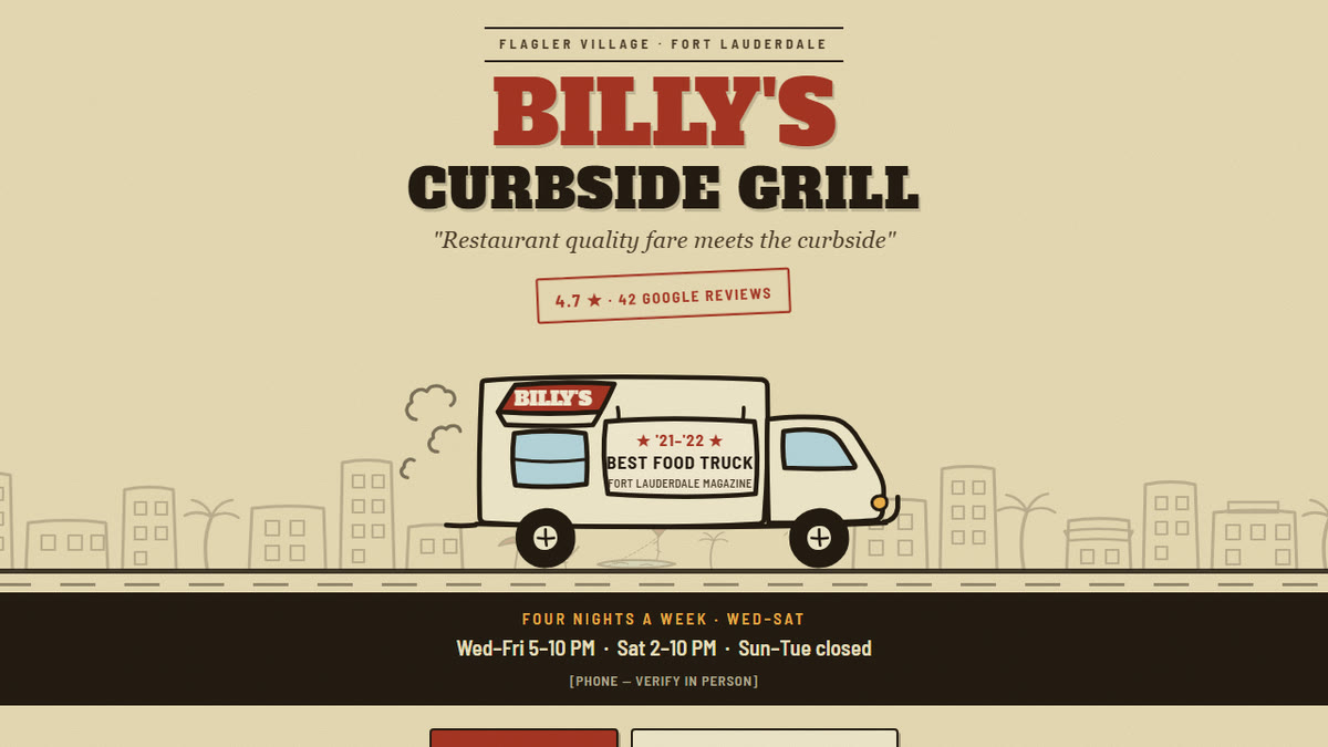 Billy's Curbside Grill website — home page