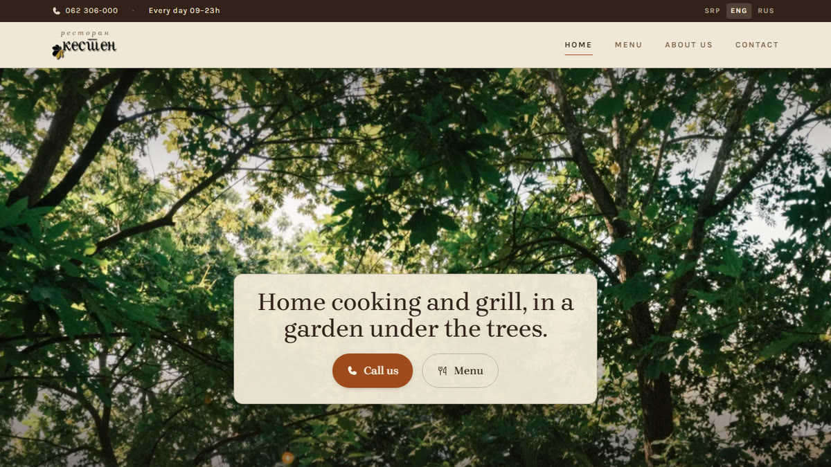 Restoran Kesten website — home page